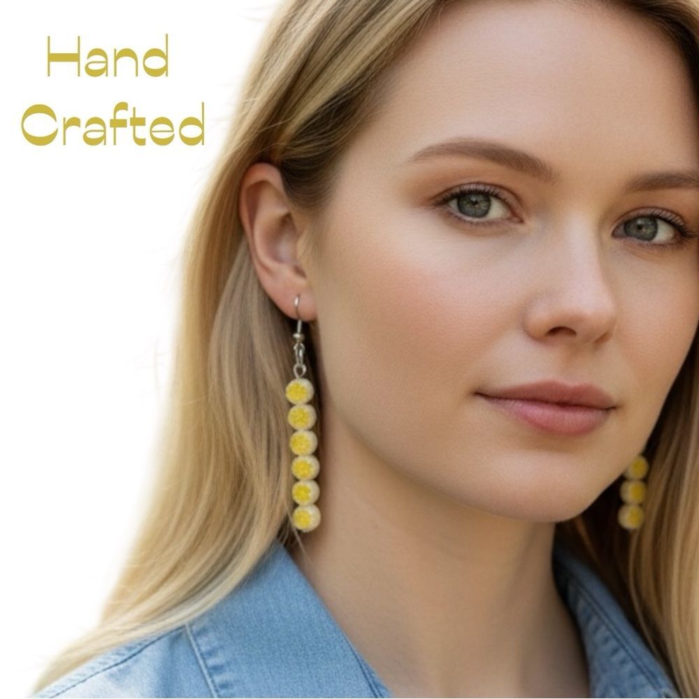 HandCrafted Yellow White Cane Glass Earrings NWT